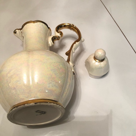 Norcrest Japan GD-17 Exquisite Iridescent vase white gold trim with flowers - Picture 13 of 16